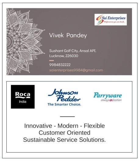 Sai Enterprises plumbing and sanitary services card for installation, repair, and faucet fitting in Lucknow & UP